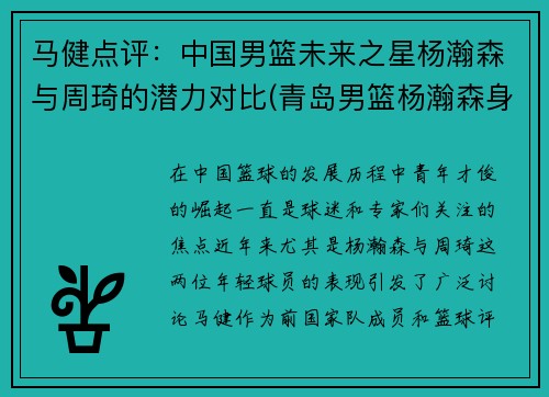 马健点评：中国男篮未来之星杨瀚森与周琦的潜力对比(青岛男篮杨瀚森身高)